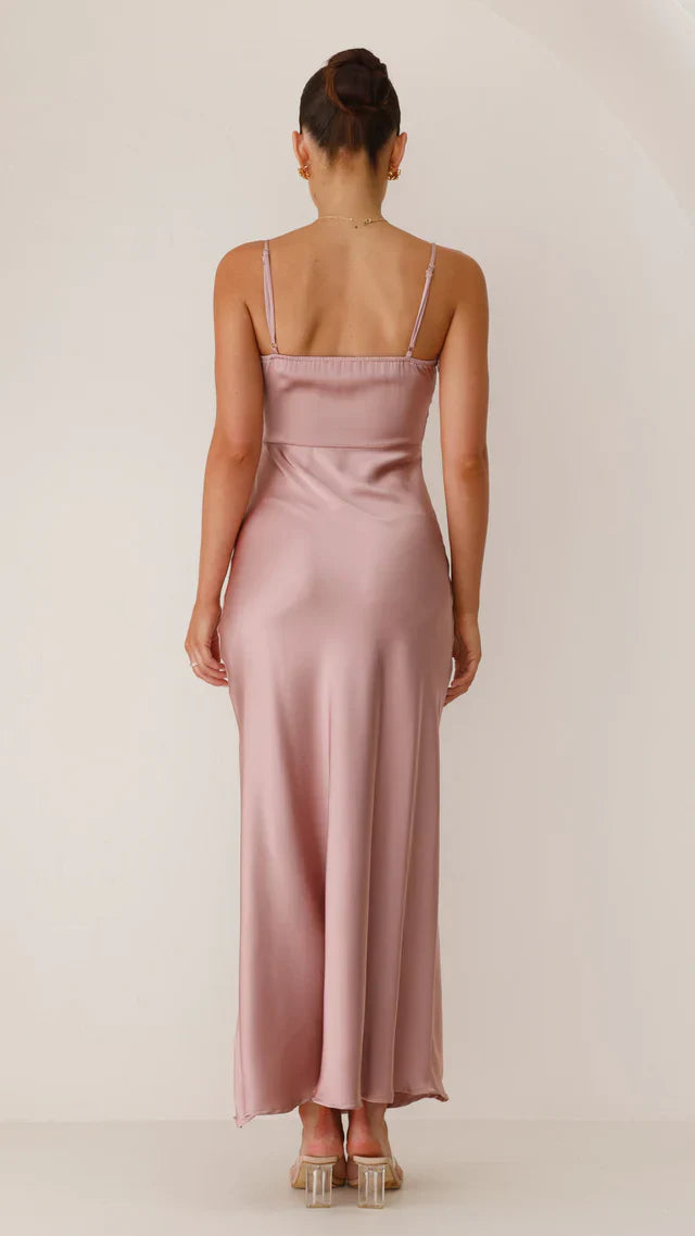 Women's Satin Maxi Dress with Spaghetti Straps