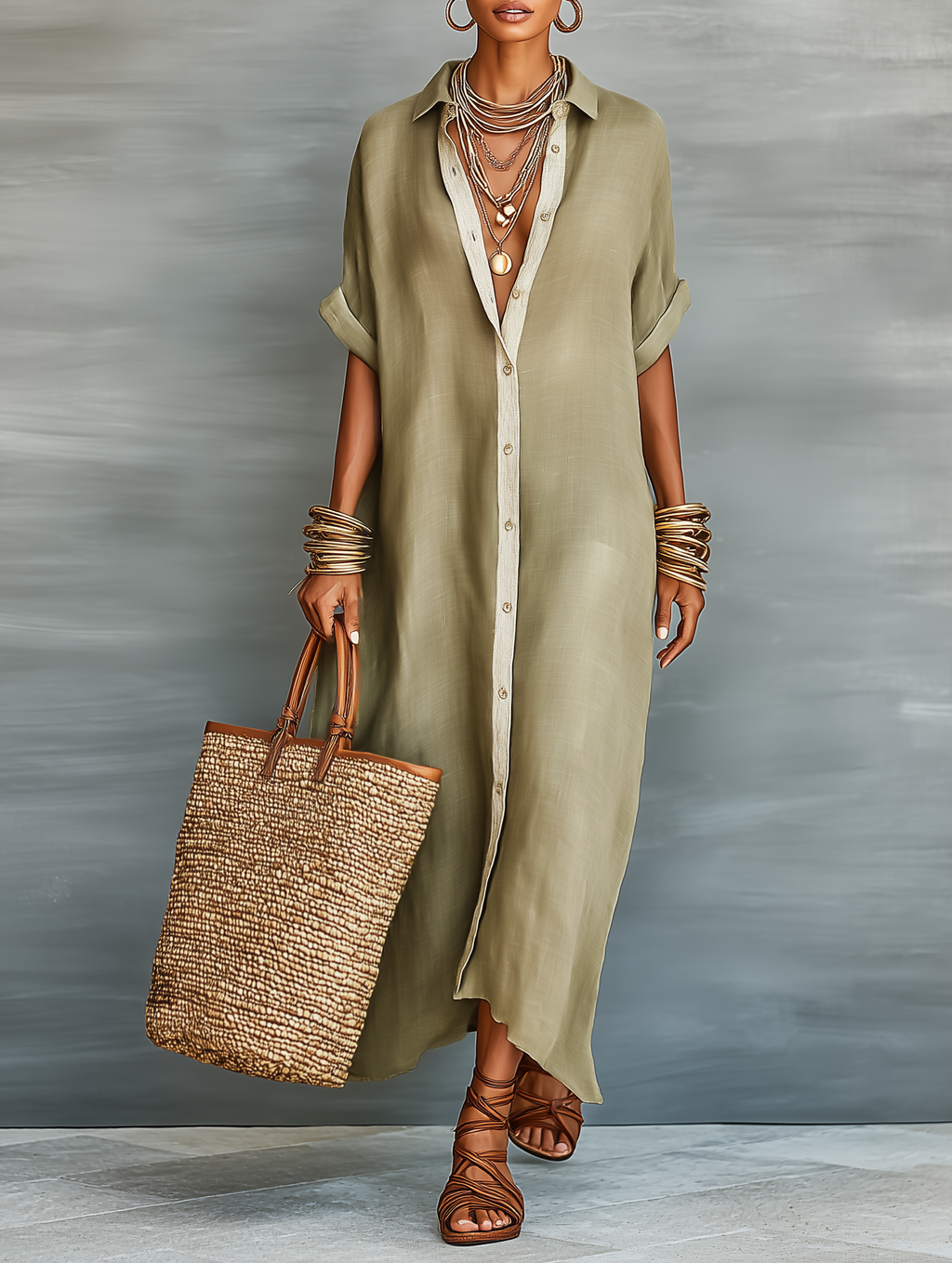Women's Short-Sleeved Maxi Dress
