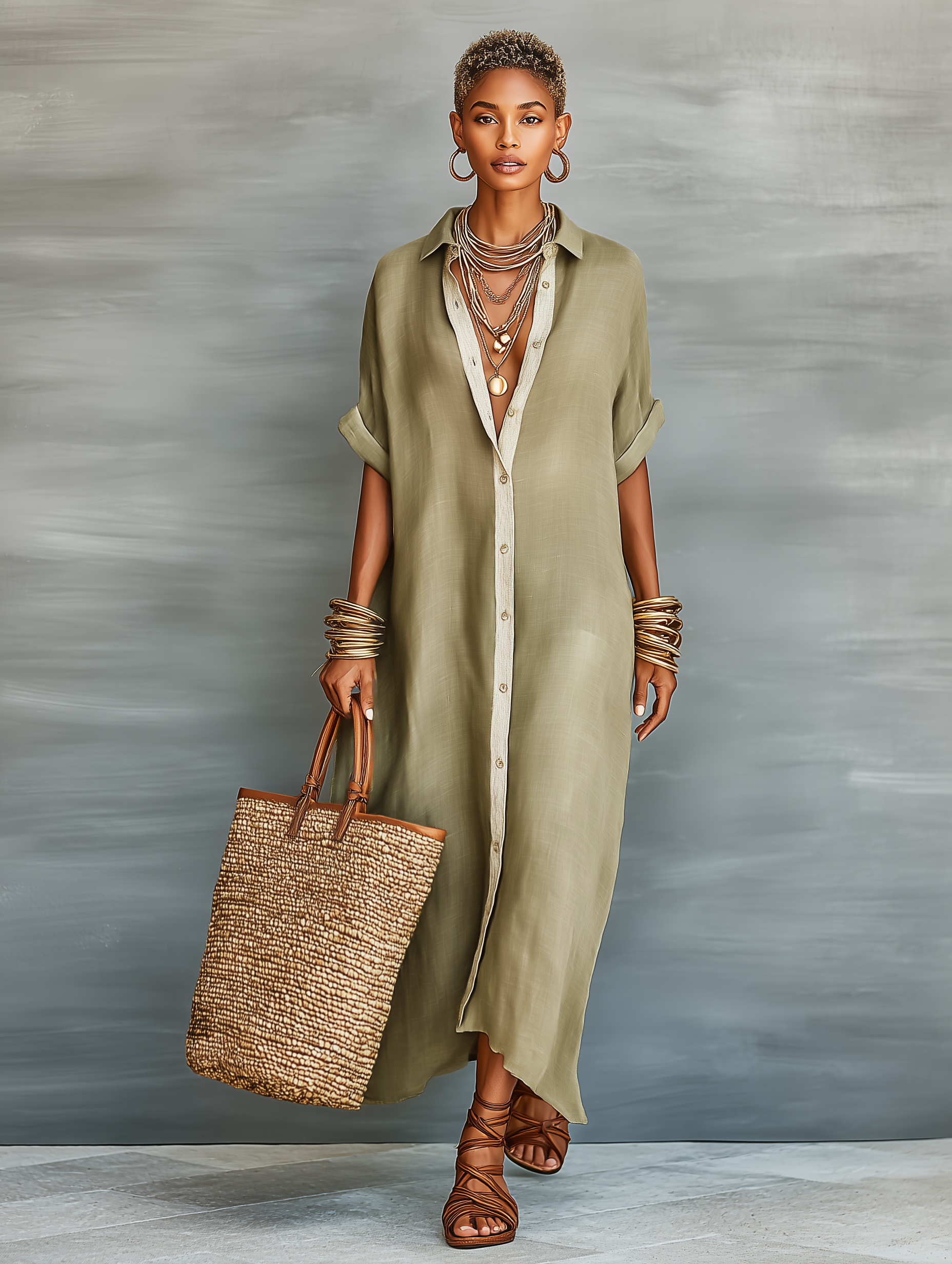 Women's Short-Sleeved Maxi Dress