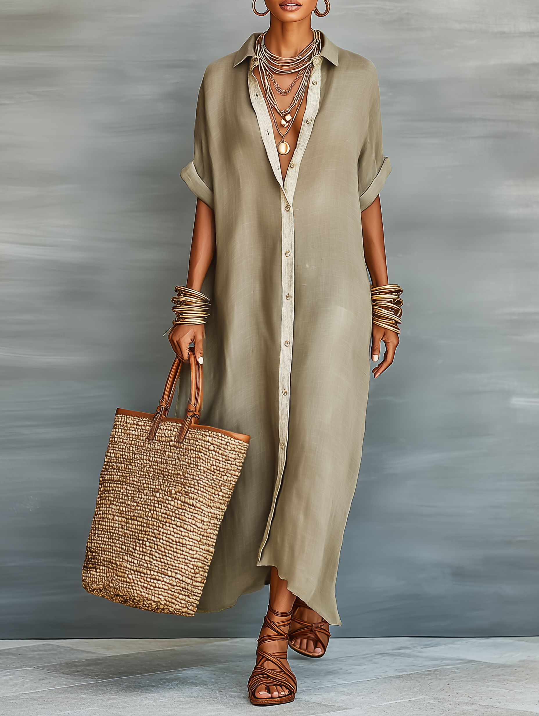 Women's Short-Sleeved Maxi Dress