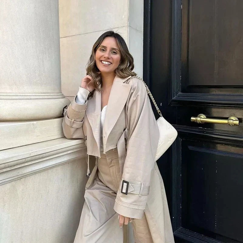 Women's Short Trench Coat with Belt