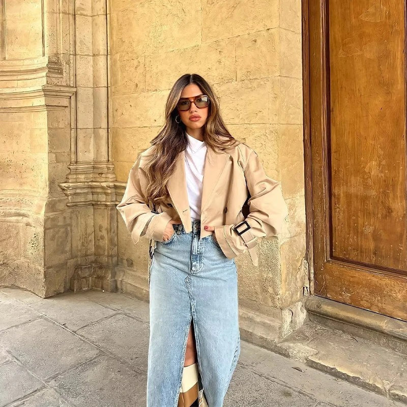 Women's Short Trench Coat with Belt