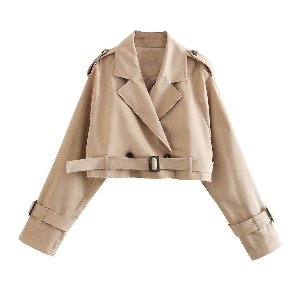 Women's Short Trench Coat with Belt