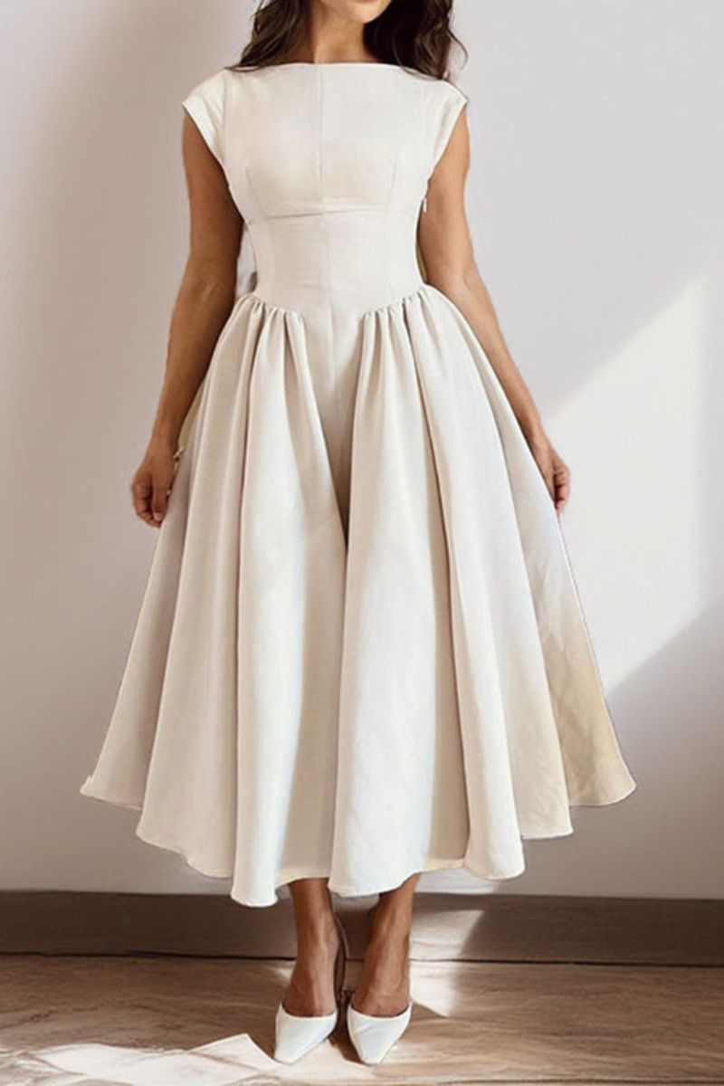 Women's Sleeveless Boat Neck Midi Cocktail Dress