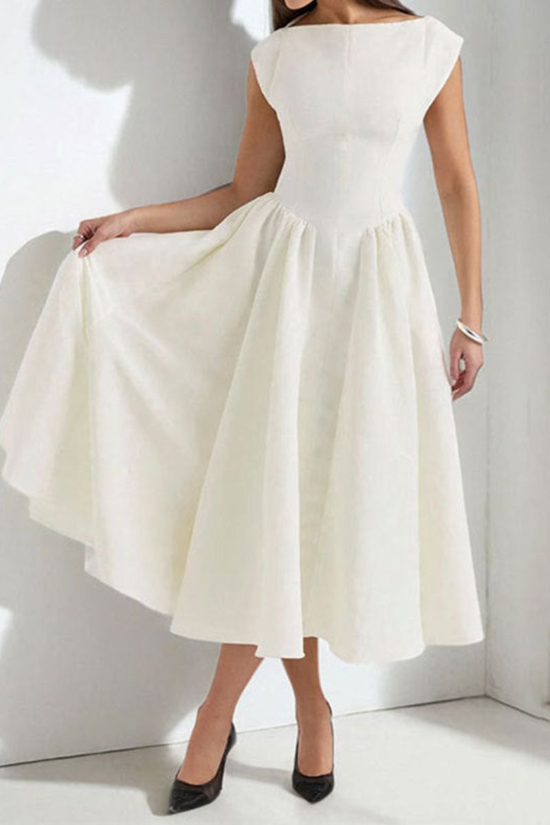 Women's Sleeveless Boat Neck Midi Cocktail Dress