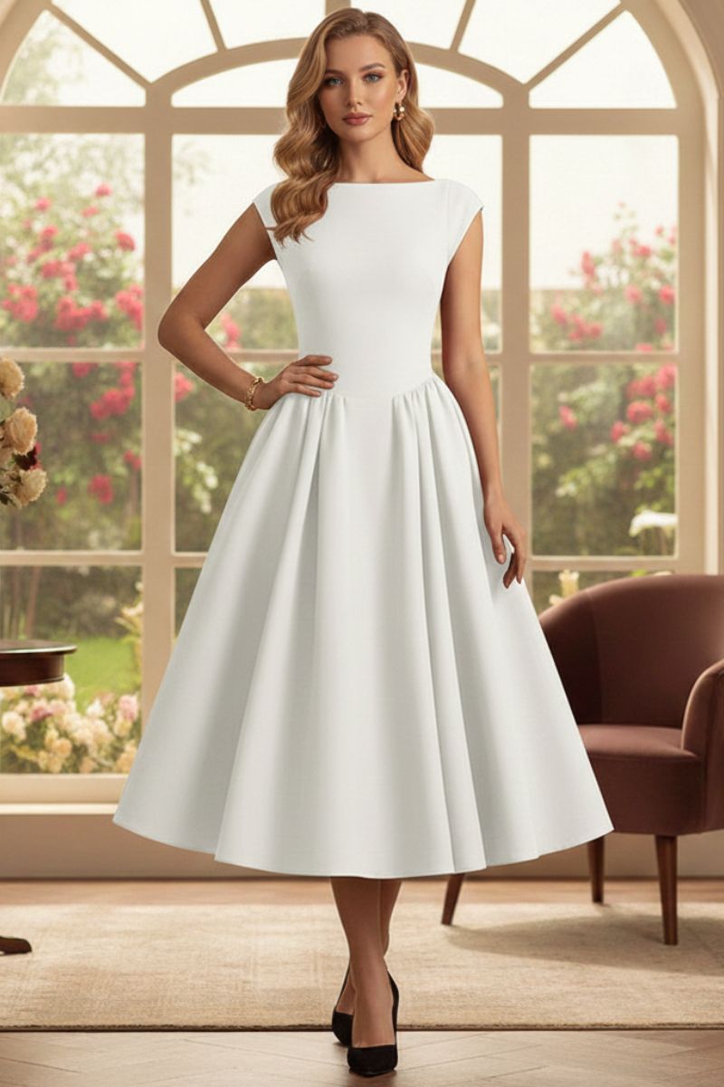 Women's Sleeveless Boat Neck Midi Cocktail Dress