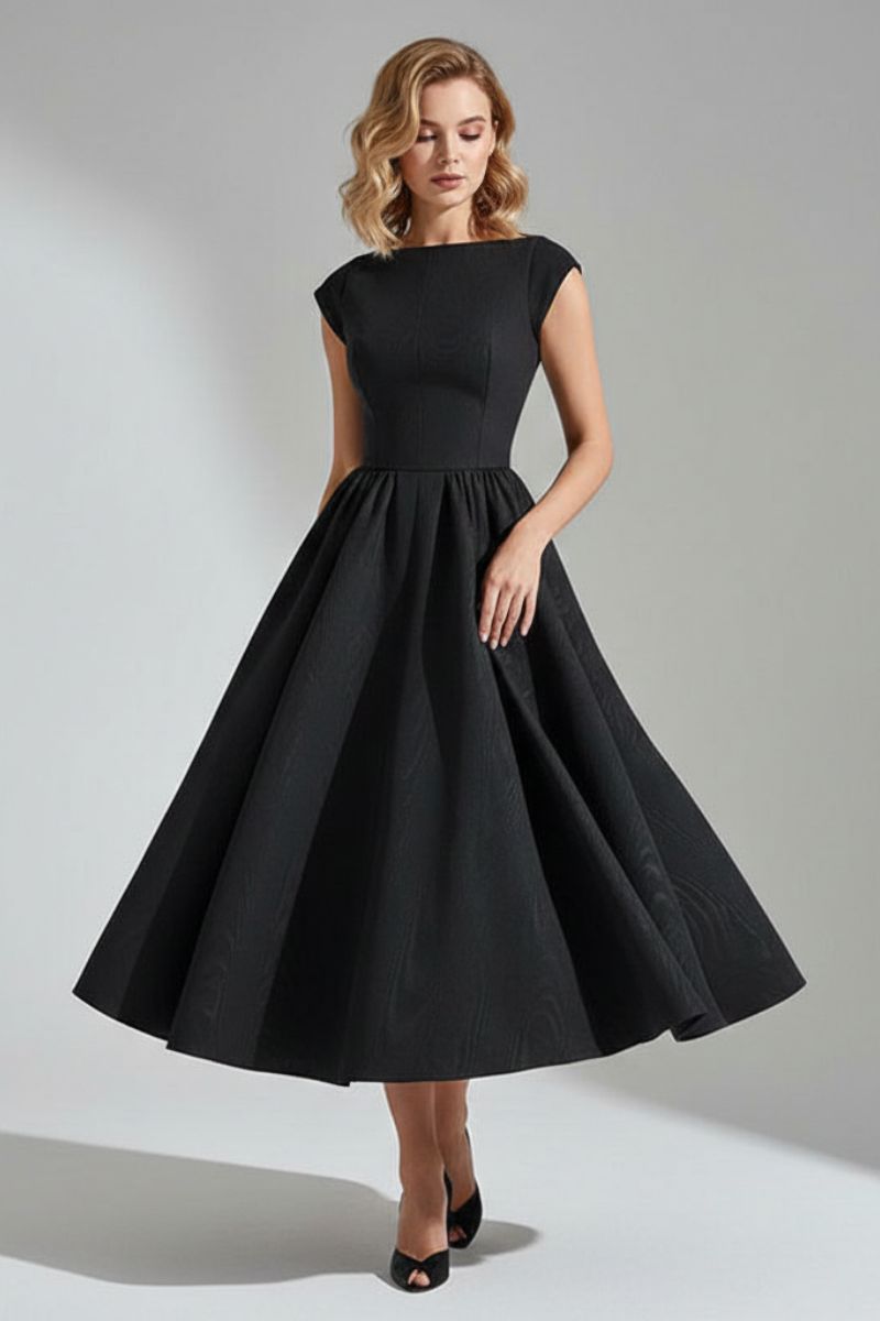 Women's Sleeveless Boat Neck Midi Cocktail Dress