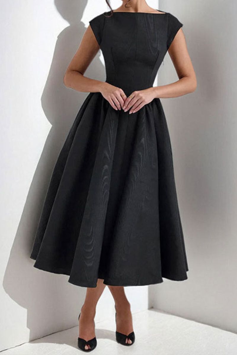 Women's Sleeveless Boat Neck Midi Cocktail Dress