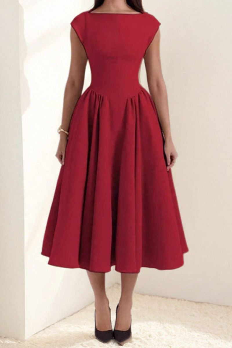 Women's Sleeveless Boat Neck Midi Cocktail Dress