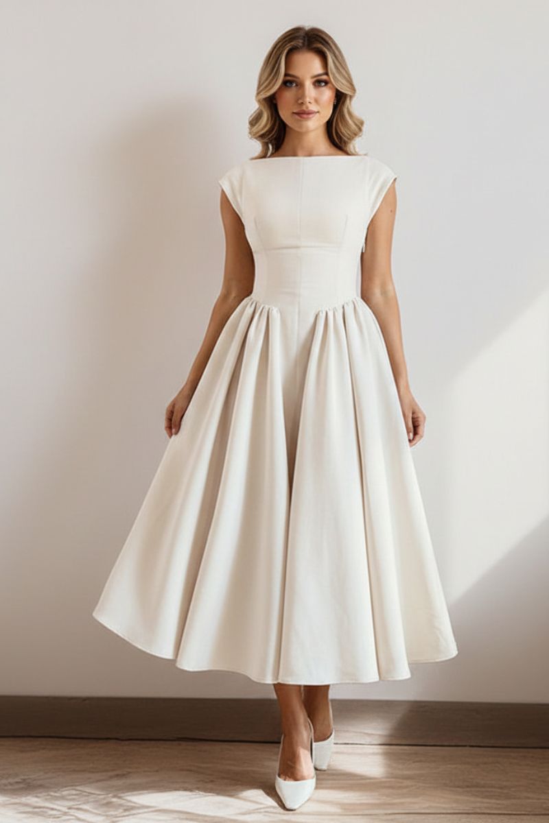 Women's Sleeveless Boat Neck Midi Cocktail Dress