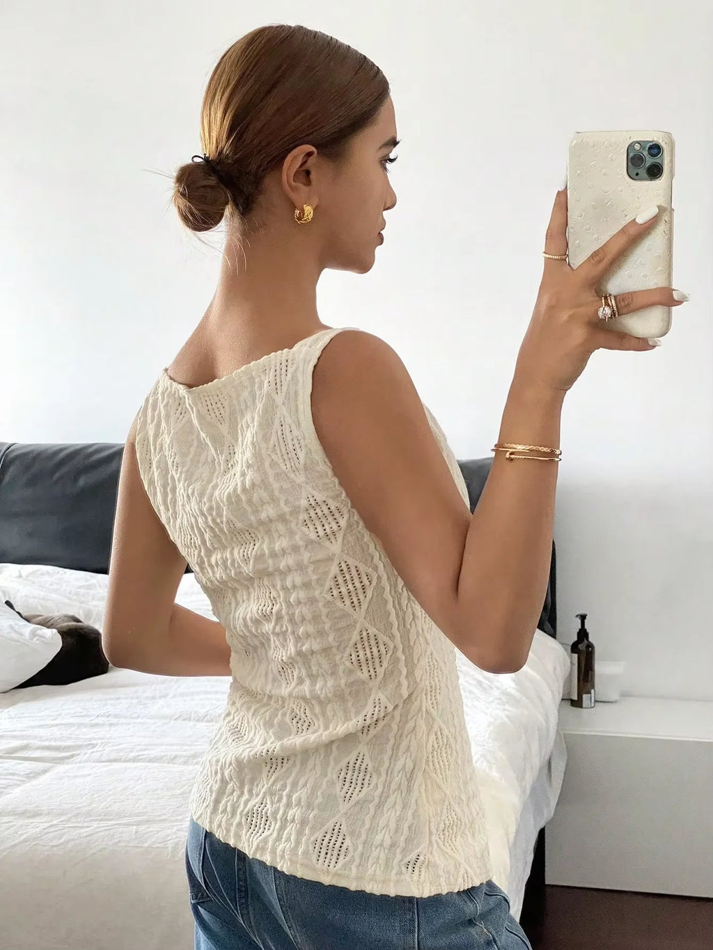Women's Sleeveless Geometric Texture Casual Shirt