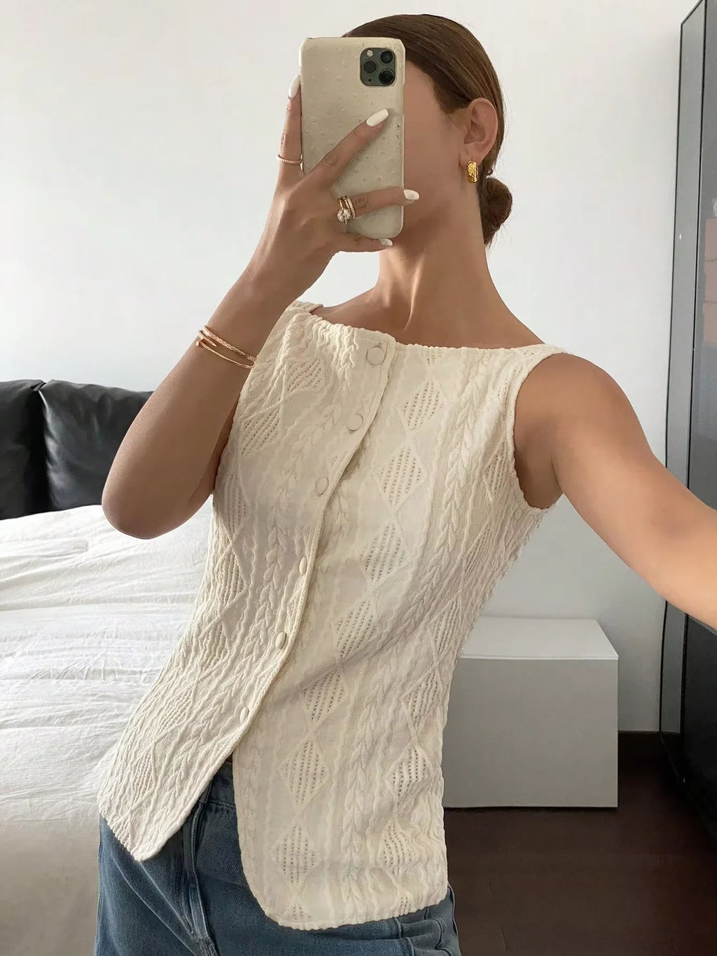 Women's Sleeveless Geometric Texture Casual Shirt