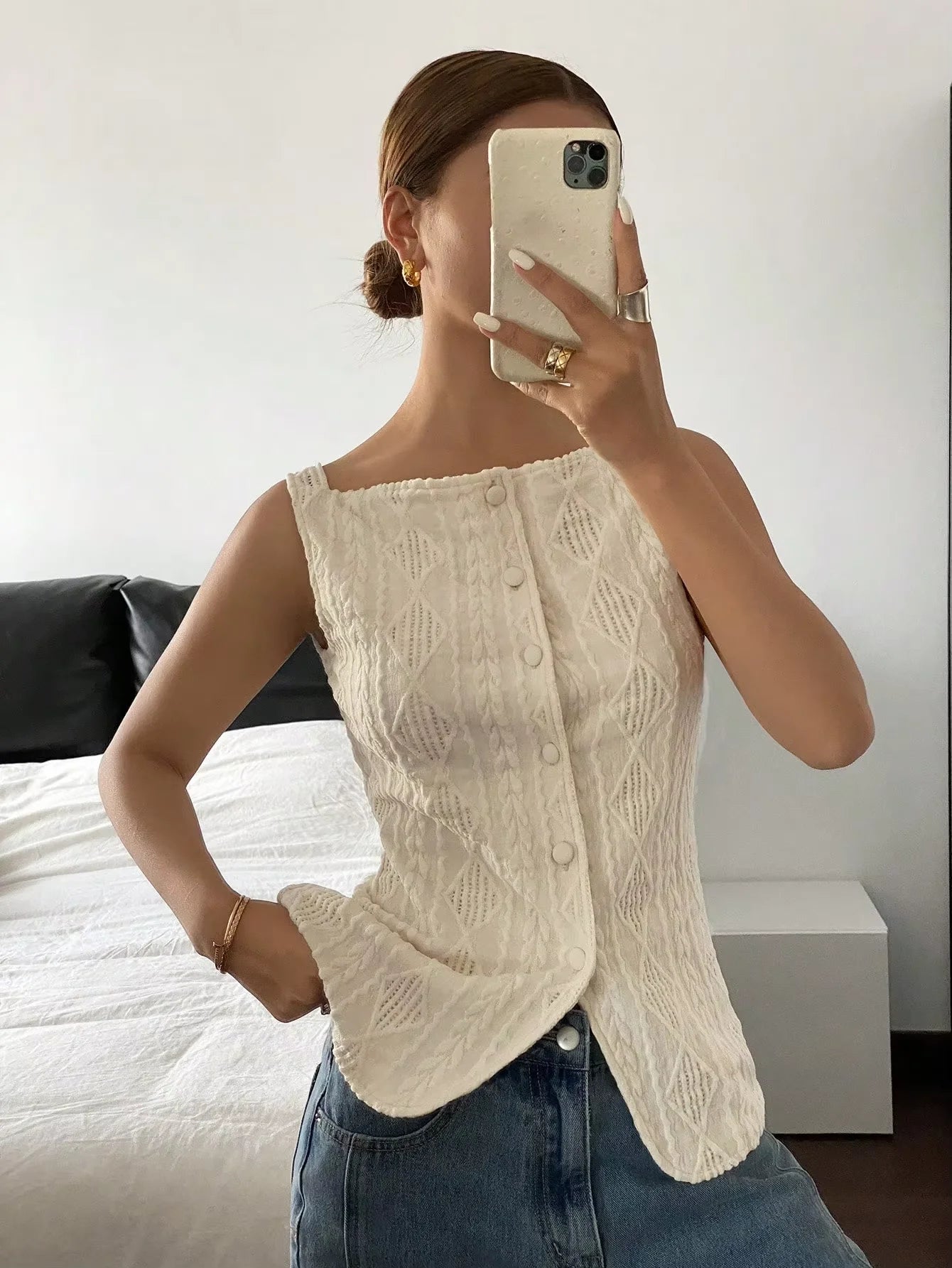 Women's Sleeveless Geometric Texture Casual Shirt