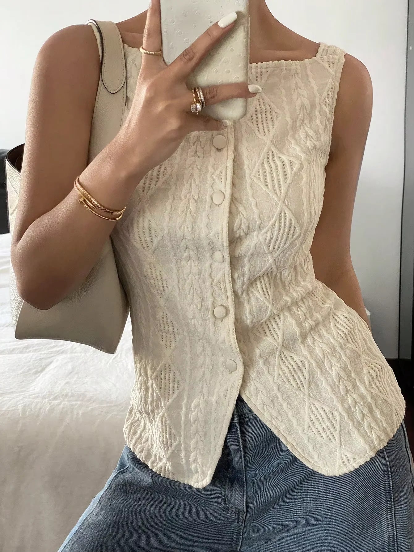 Women's Sleeveless Geometric Texture Casual Shirt