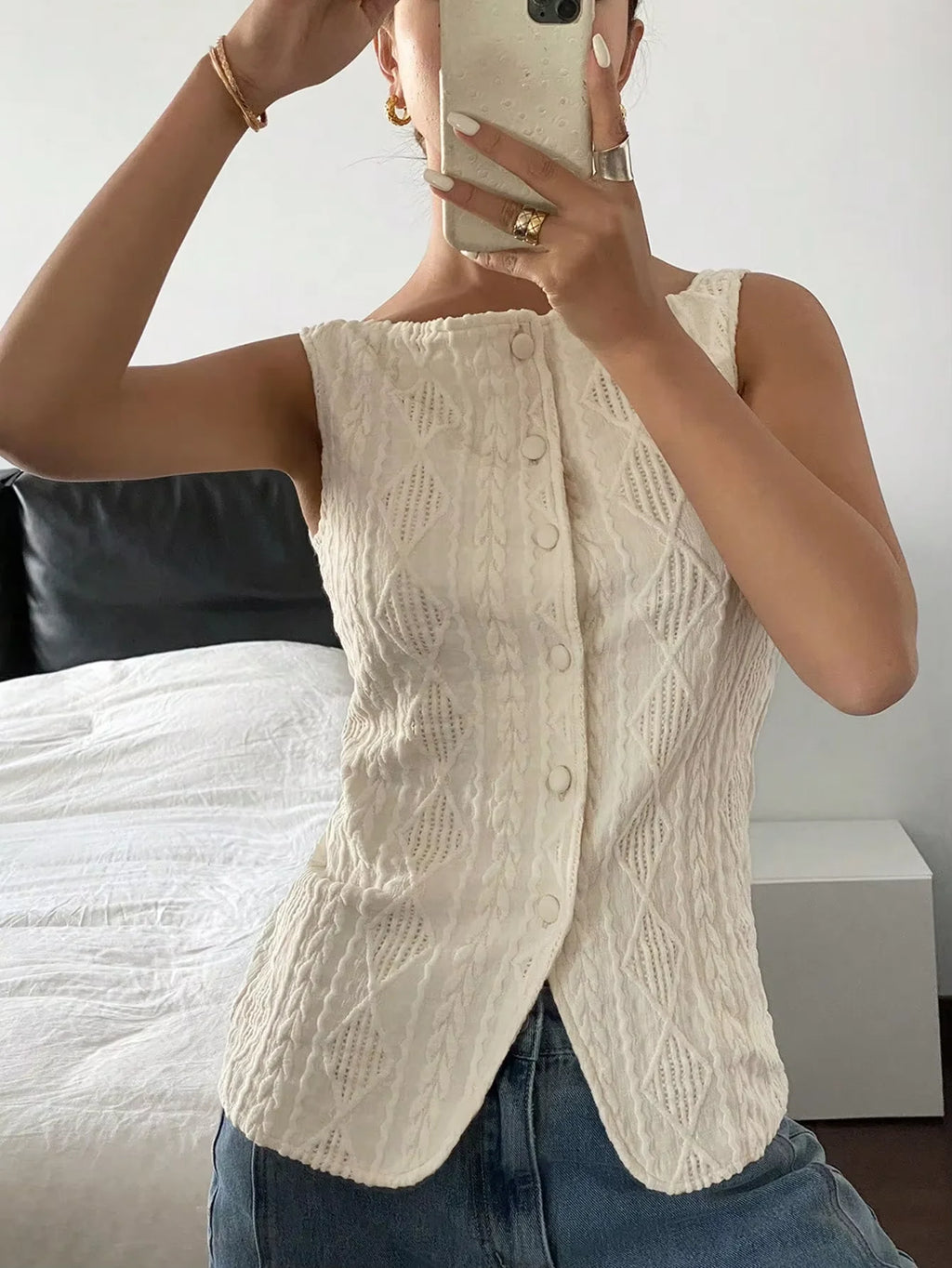 Women's Sleeveless Geometric Texture Casual Shirt