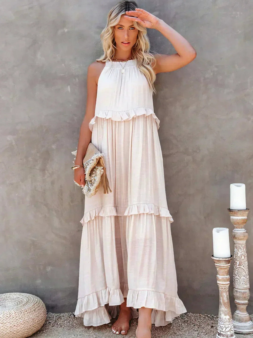 Women's Sleeveless Maxi Dress with Halter Neckline
