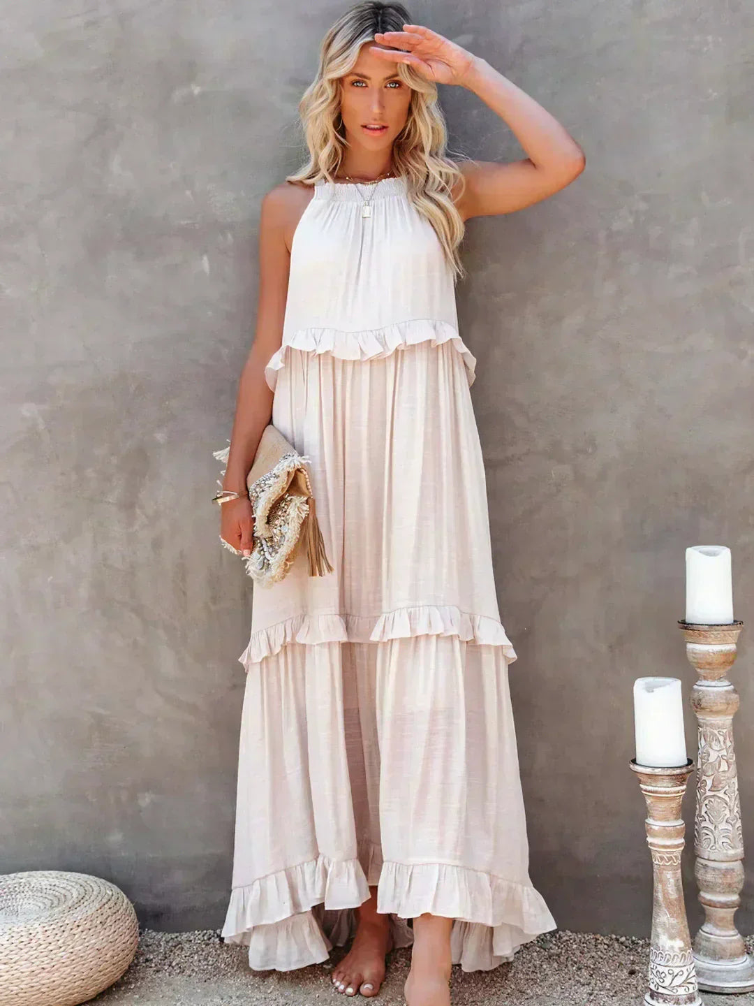 Women's Sleeveless Maxi Dress with Halter Neckline