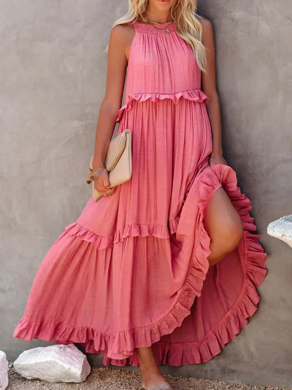 Women's Sleeveless Maxi Dress with Halter Neckline
