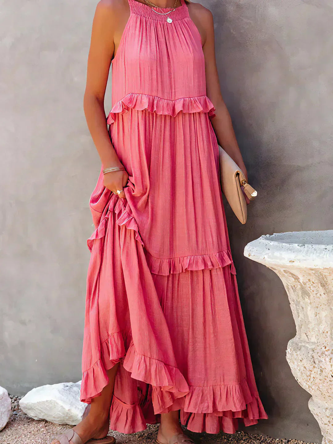 Women's Sleeveless Maxi Dress with Halter Neckline