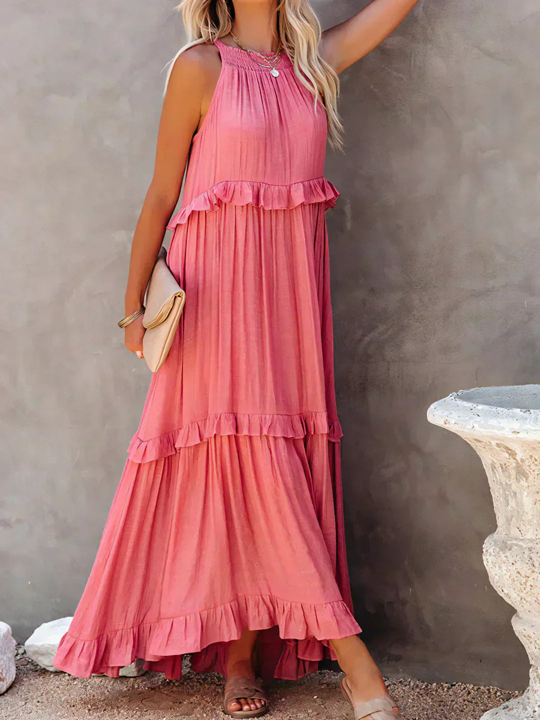 Women's Sleeveless Maxi Dress with Halter Neckline