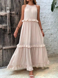 Women's Sleeveless Maxi Dress with Halter Neckline