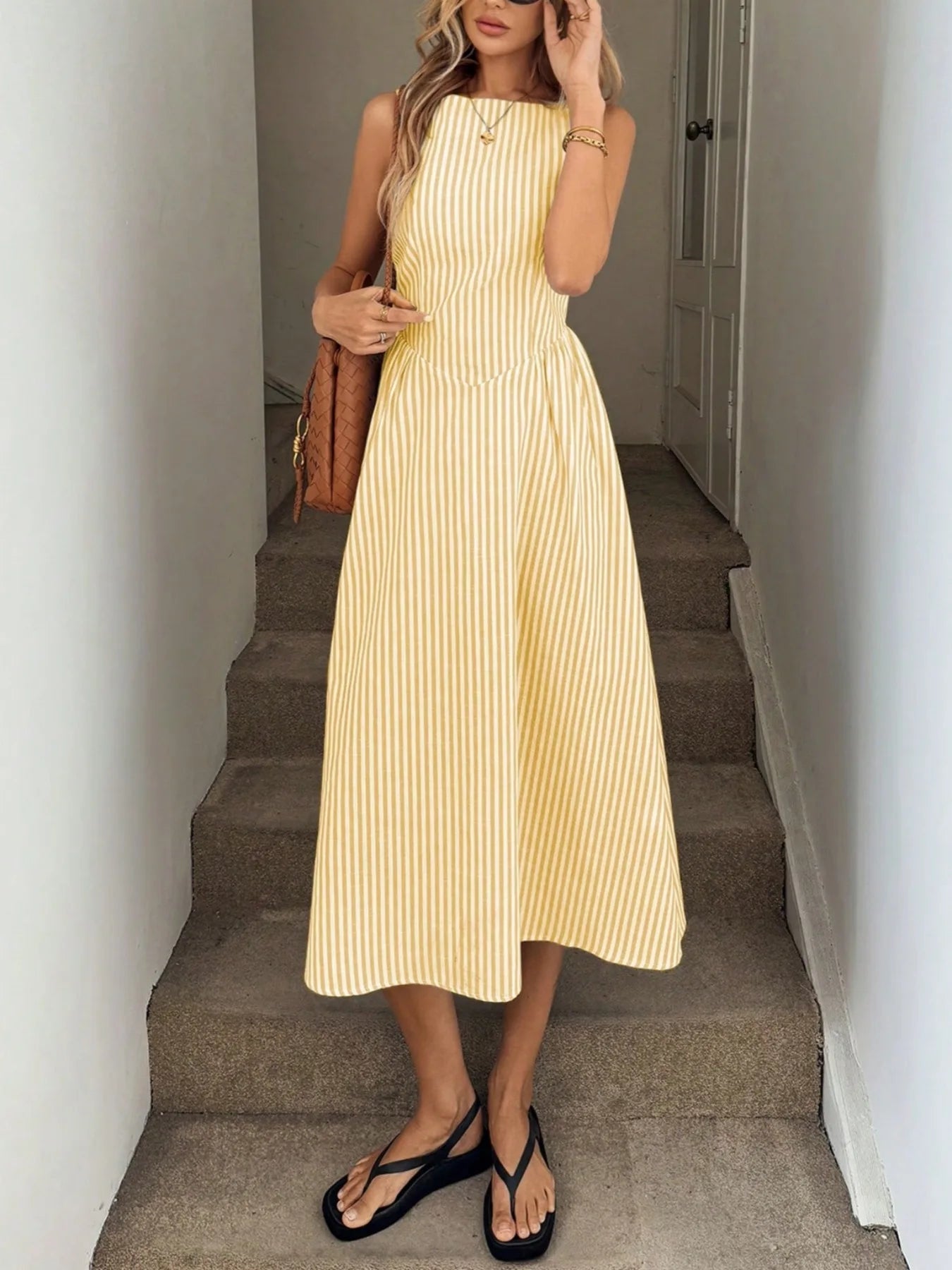 Women's Sleeveless Vertical Striped Summer Dress