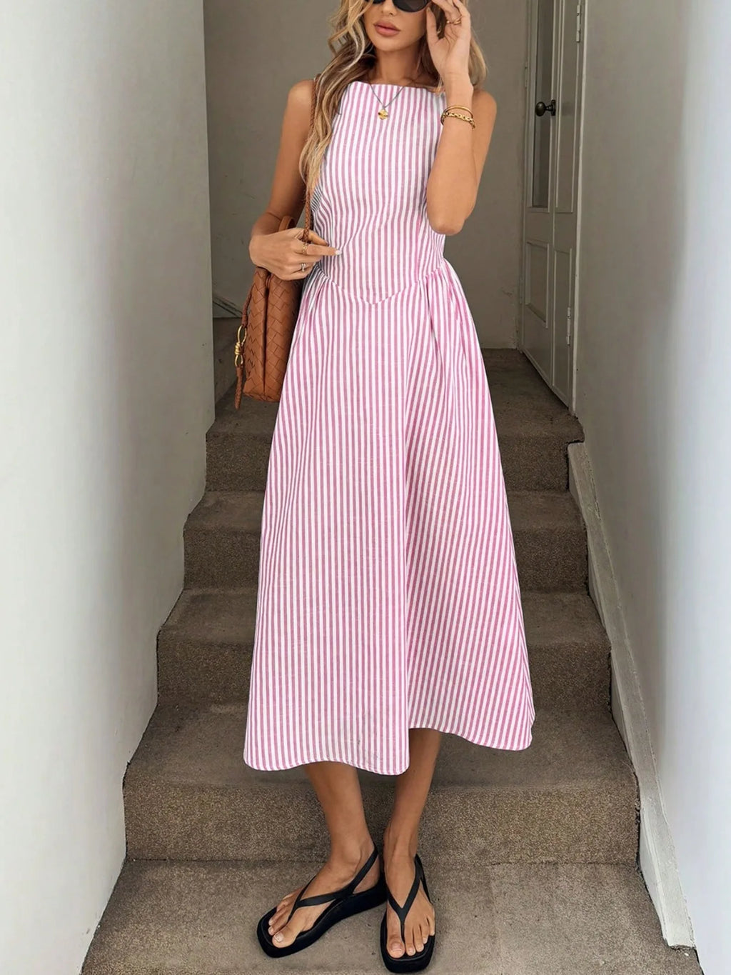 Women's Sleeveless Vertical Striped Summer Dress