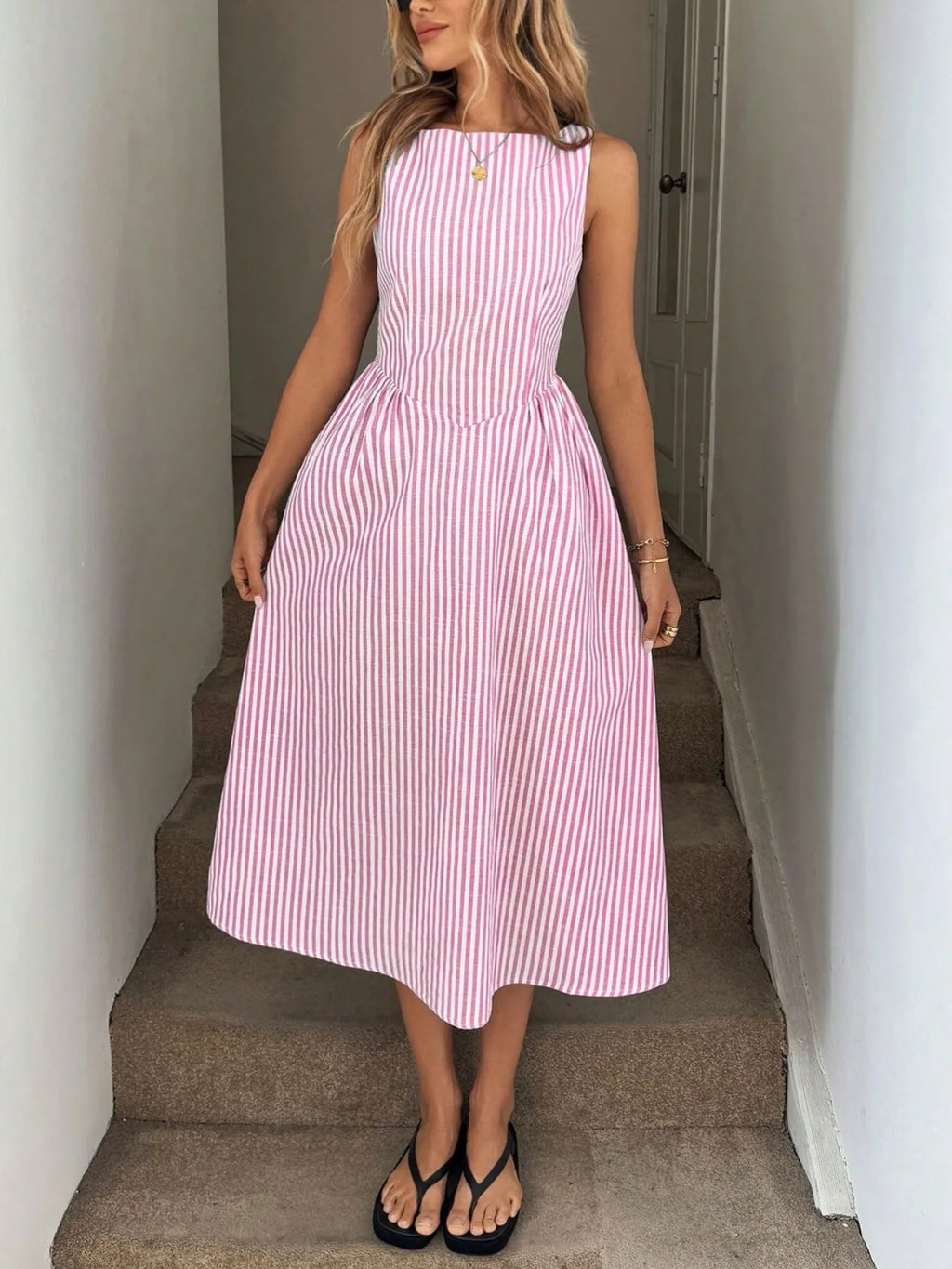 Women's Sleeveless Vertical Striped Summer Dress