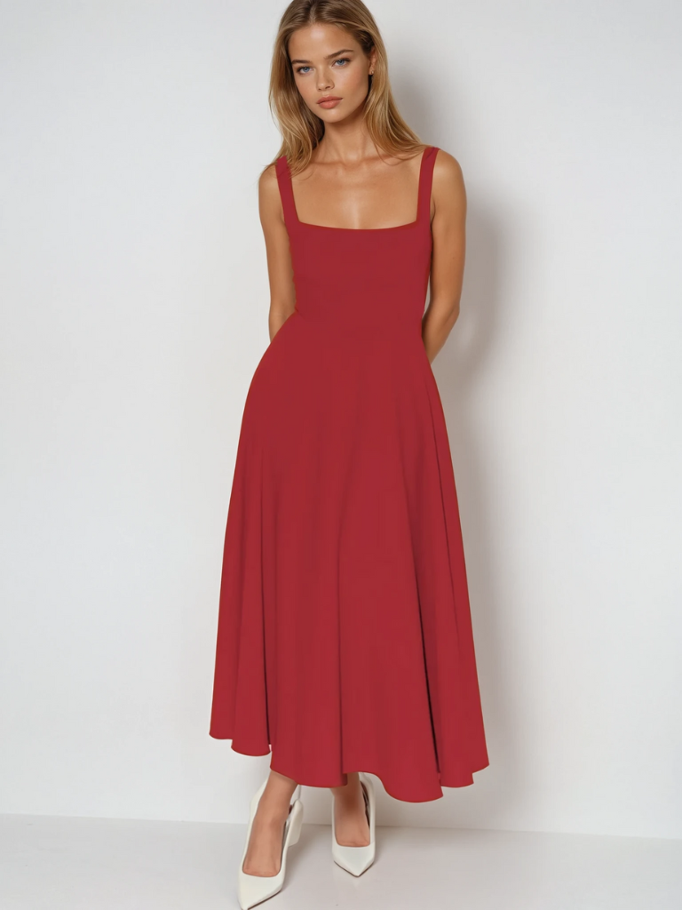 Women's Square Neck Summer Midi Dress