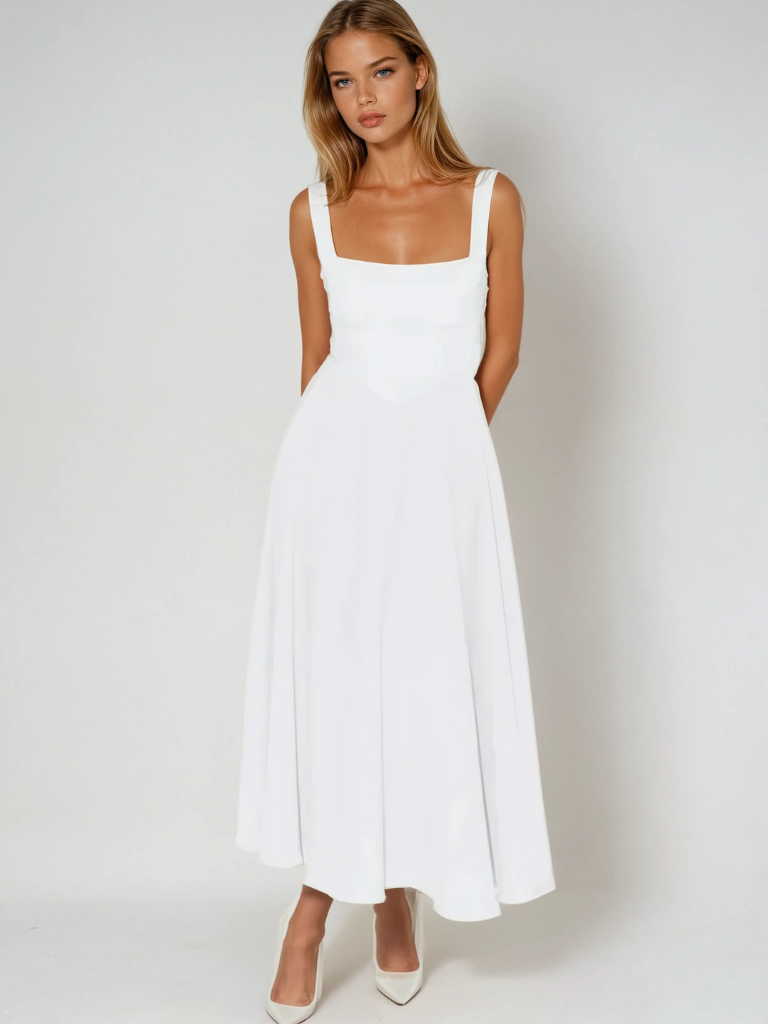 Women's Square Neck Summer Midi Dress