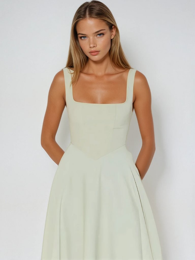 Women's Square Neck Summer Midi Dress