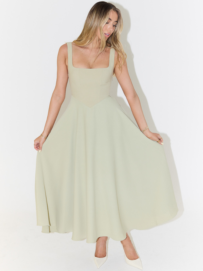 Women's Square Neck Summer Midi Dress