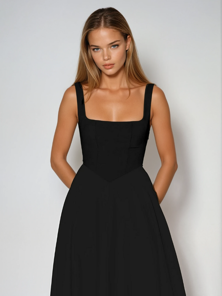 Women's Square Neck Summer Midi Dress