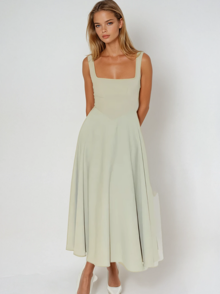 Women's Square Neck Summer Midi Dress