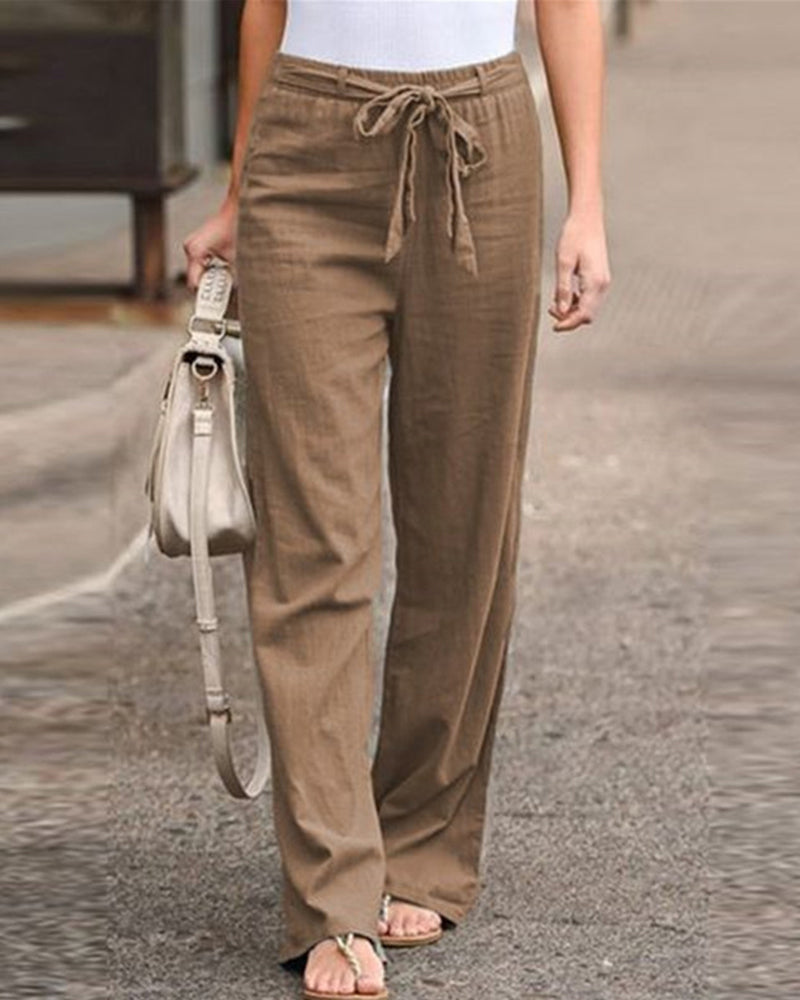 Women's Straight Leg Trousers with Elastic Waistband