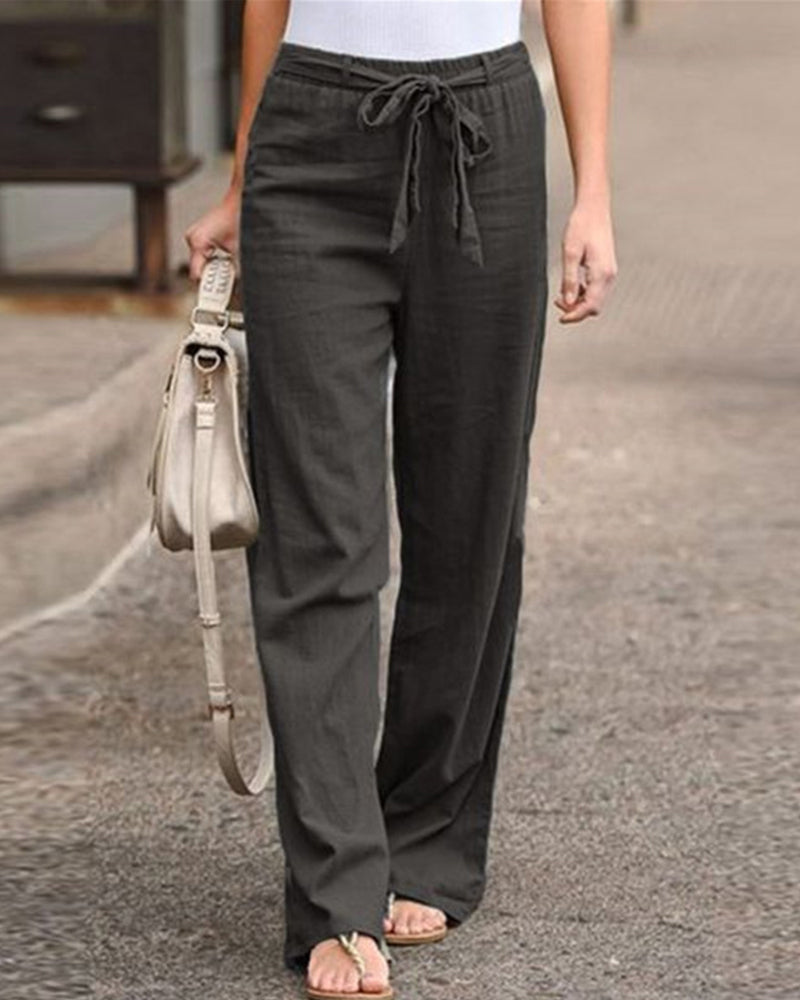 Women's Straight Leg Trousers with Elastic Waistband