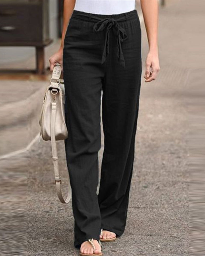 Women's Straight Leg Trousers with Elastic Waistband