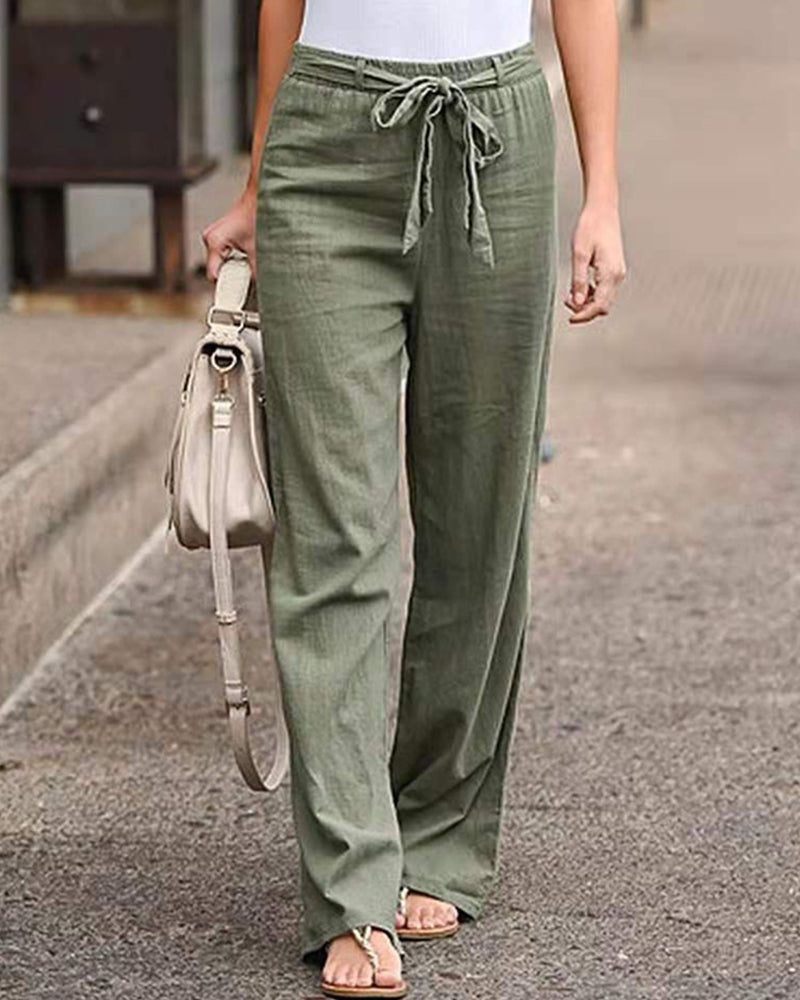 Women's Straight Leg Trousers with Elastic Waistband