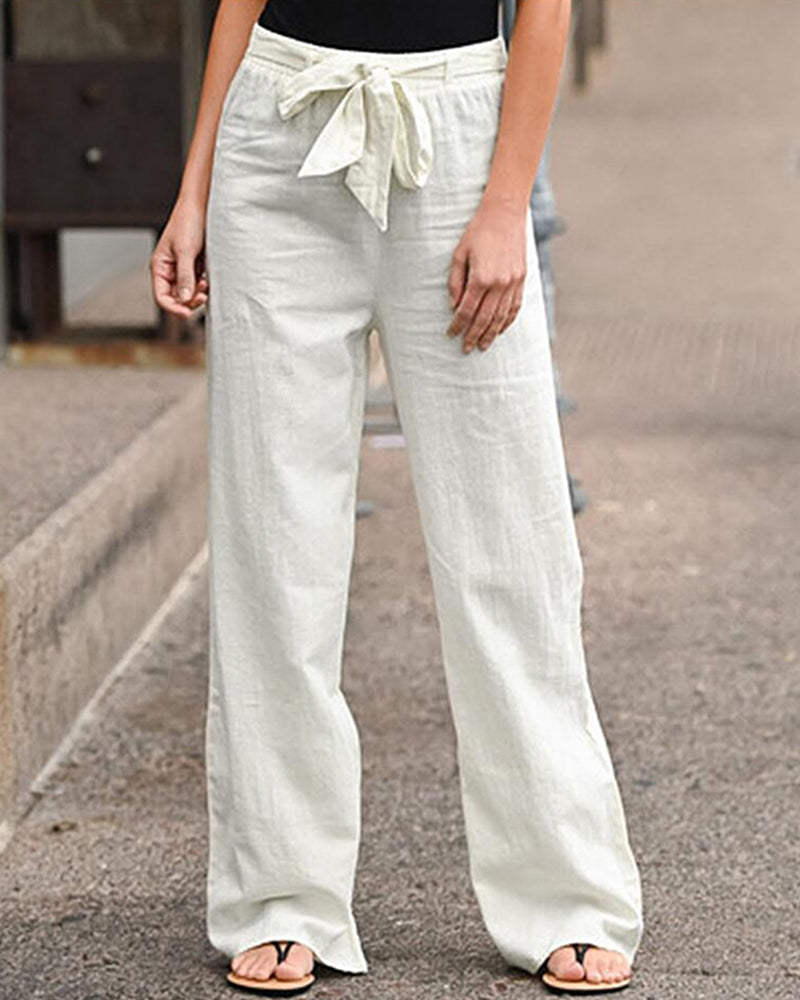 Women's Straight Leg Trousers with Elastic Waistband