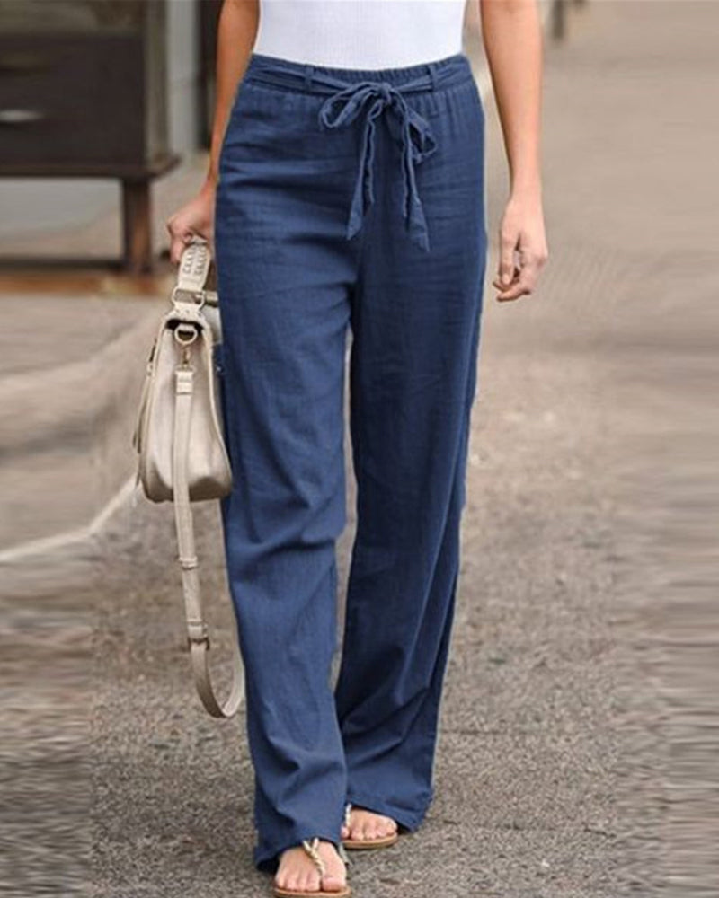 Women's Straight Leg Trousers with Elastic Waistband