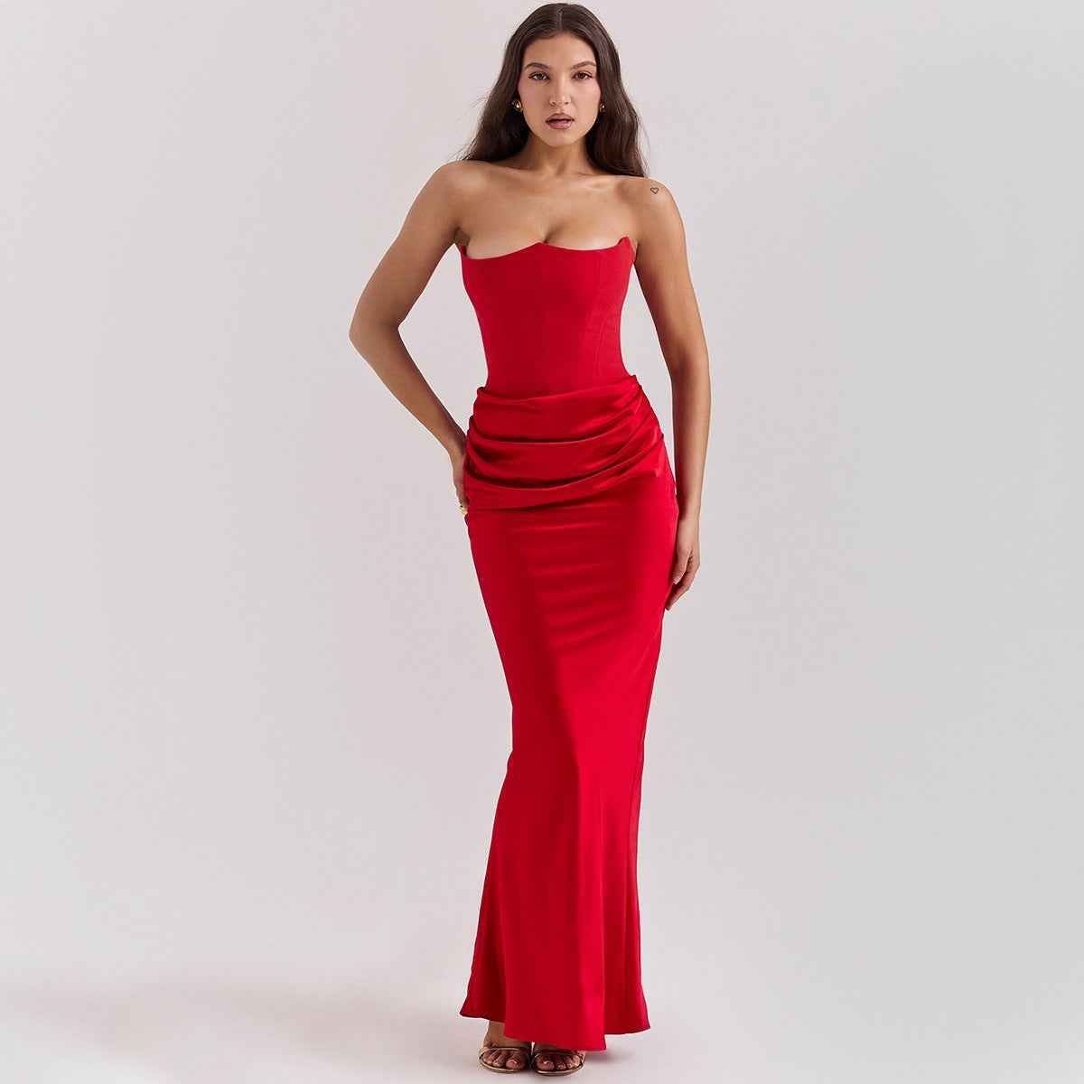Women's Strapless Corset Maxi Dress for Formal Occasions