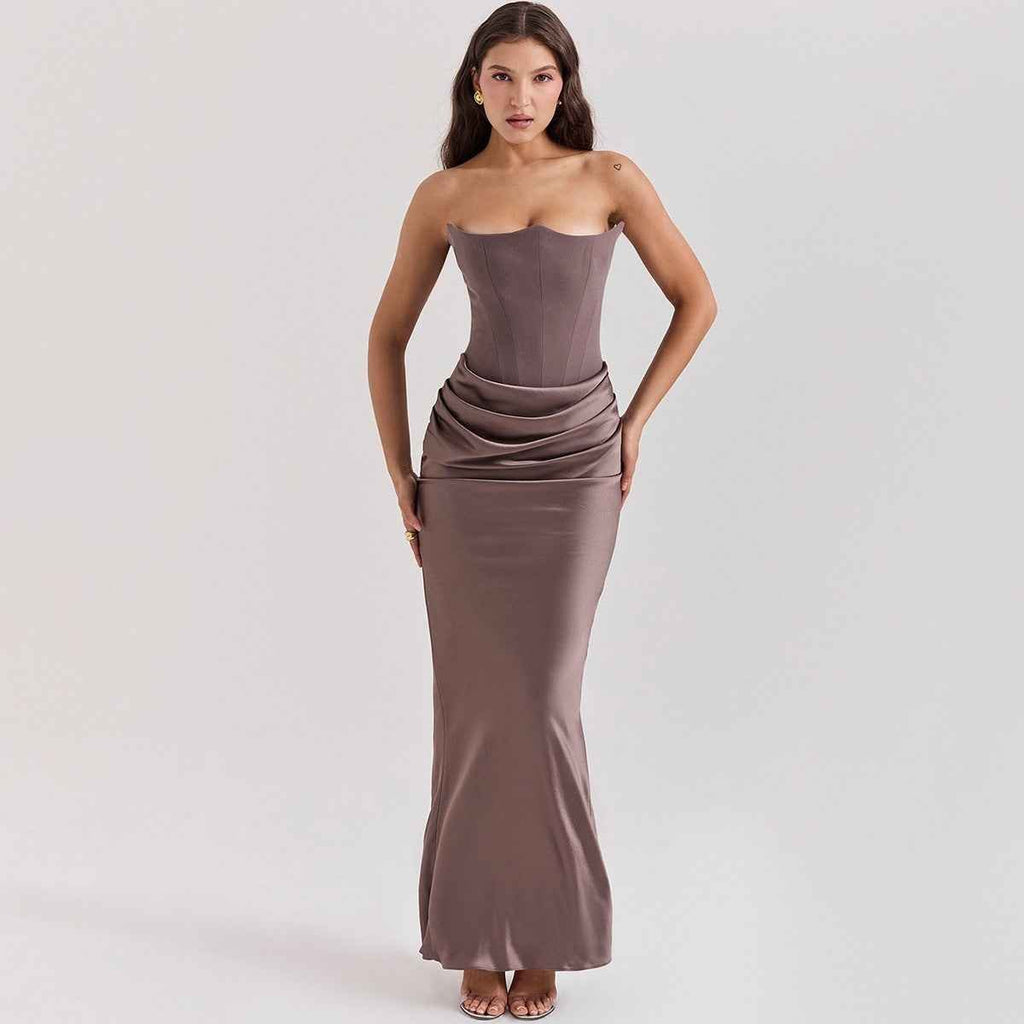 Women's Strapless Corset Maxi Dress for Formal Occasions