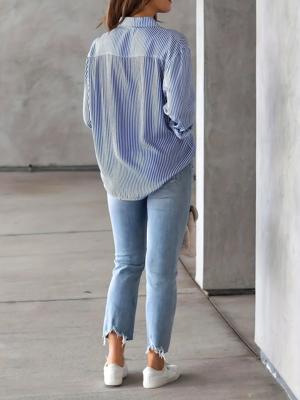 Women's Striped Buttoned Polo Blouse