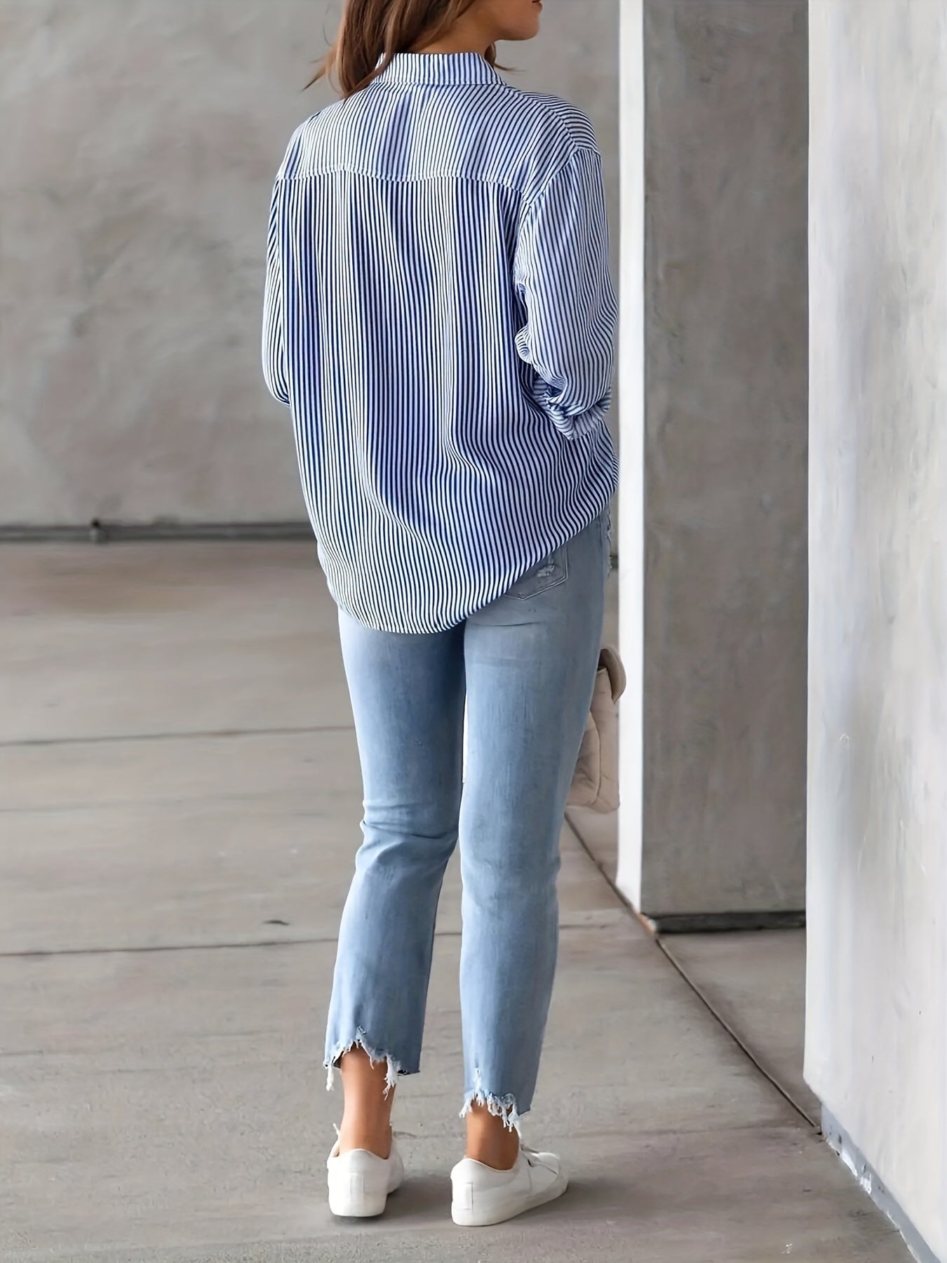 Women's Striped Buttoned Polo Blouse