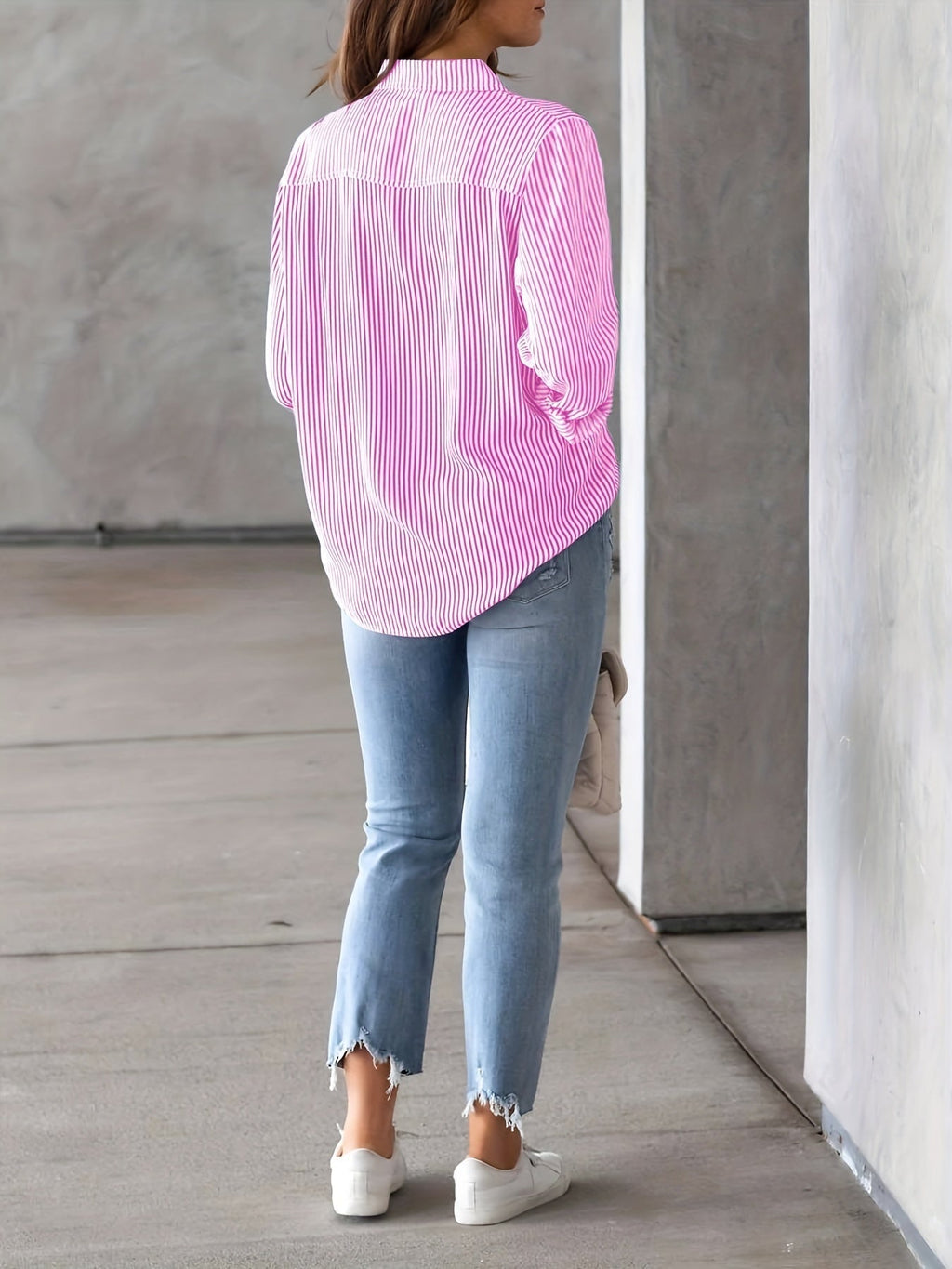 Women's Striped Buttoned Polo Blouse