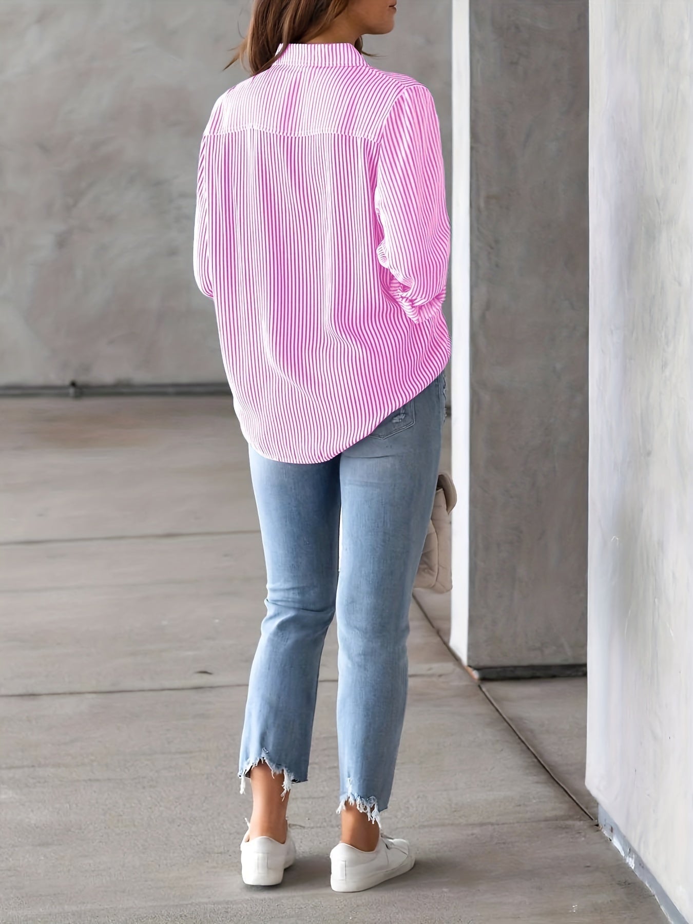 Women's Striped Buttoned Polo Blouse