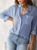 Women's Striped Buttoned Polo Blouse