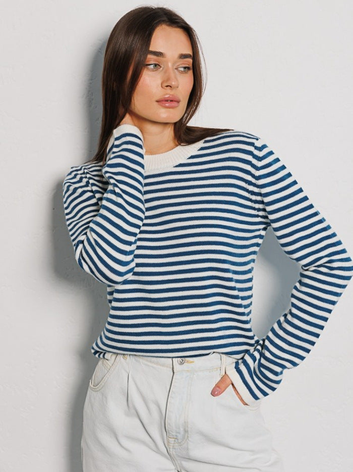 Women's Striped Long Sleeve with Round Neck