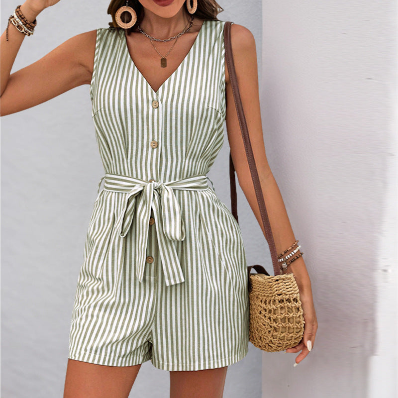 Women's Striped Sleeveless Jumpsuit