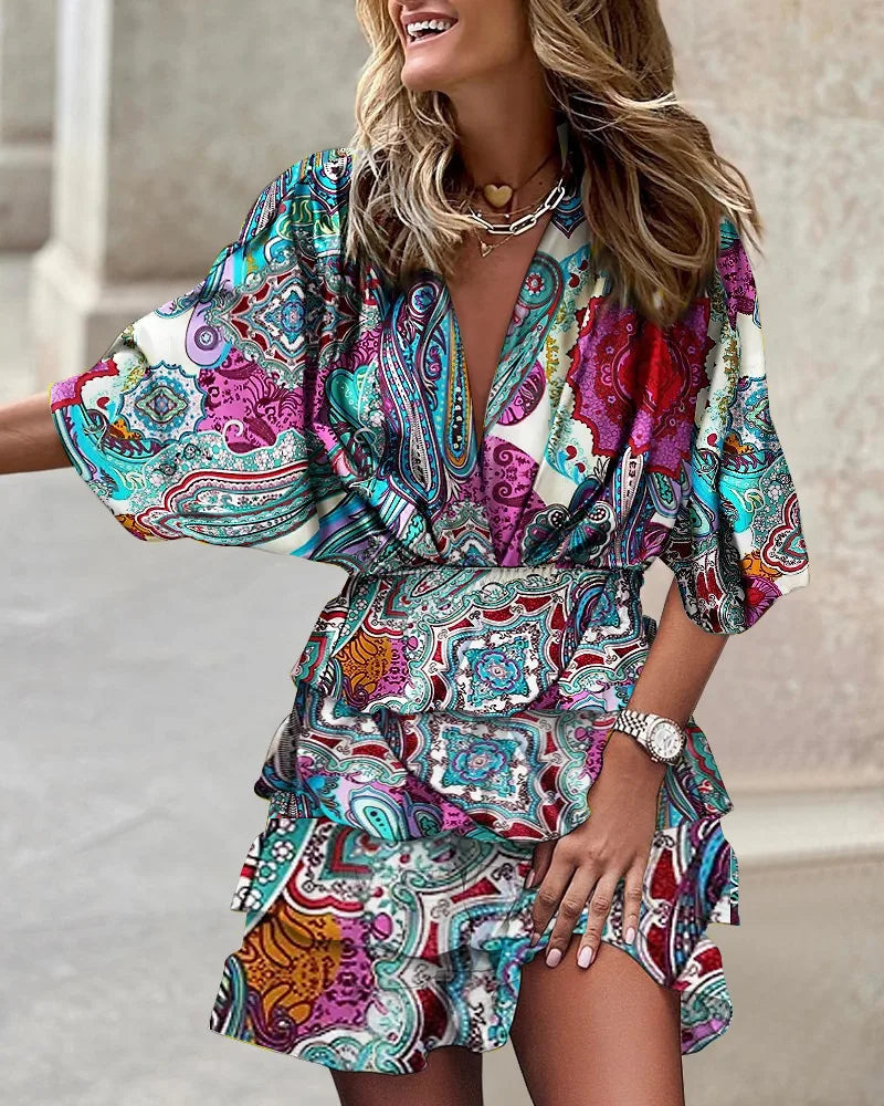 Women's Stylish Mini Dress with Trendy Print